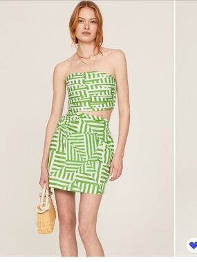 Green Geometric Wrap-Detail Mini Skirt